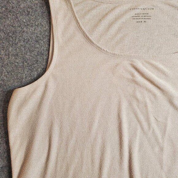 Charter Club Womens XL Extra Large Beige Scoop Neck Tank Top Sleeveless Metallic - Picture 3 of 10